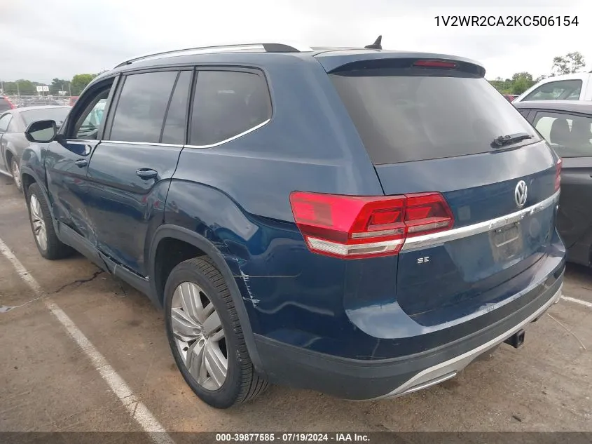 2019 Volkswagen Atlas 3.6L V6 Se W/Technology VIN: 1V2WR2CA2KC506154 Lot: 39877585