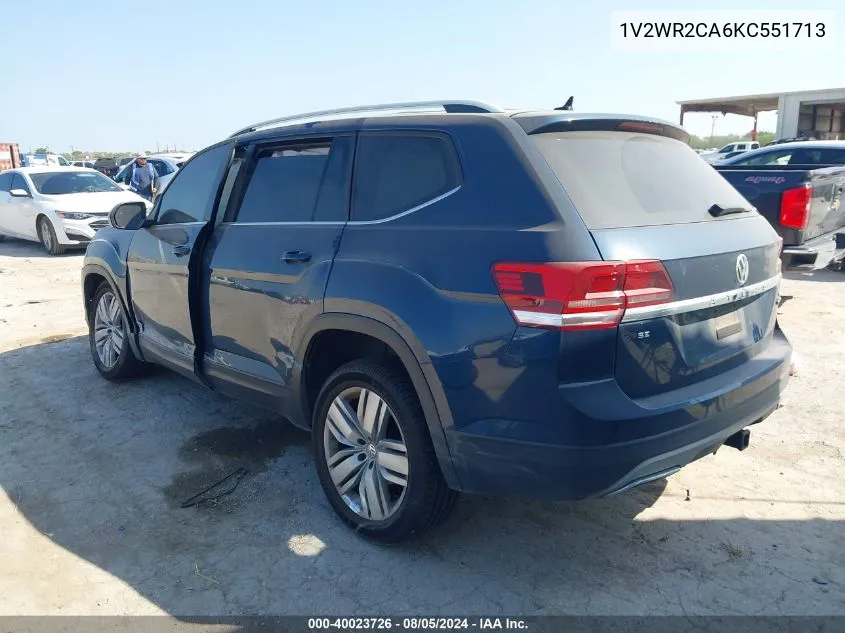 2019 Volkswagen Atlas 3.6L V6 Se W/Technology VIN: 1V2WR2CA6KC551713 Lot: 40023726