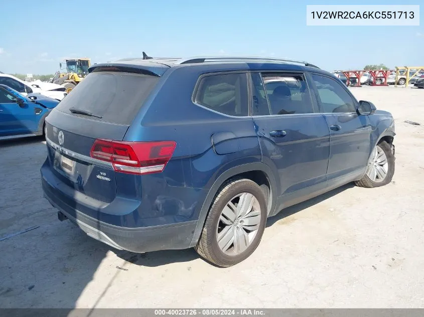 2019 Volkswagen Atlas 3.6L V6 Se W/Technology VIN: 1V2WR2CA6KC551713 Lot: 40023726