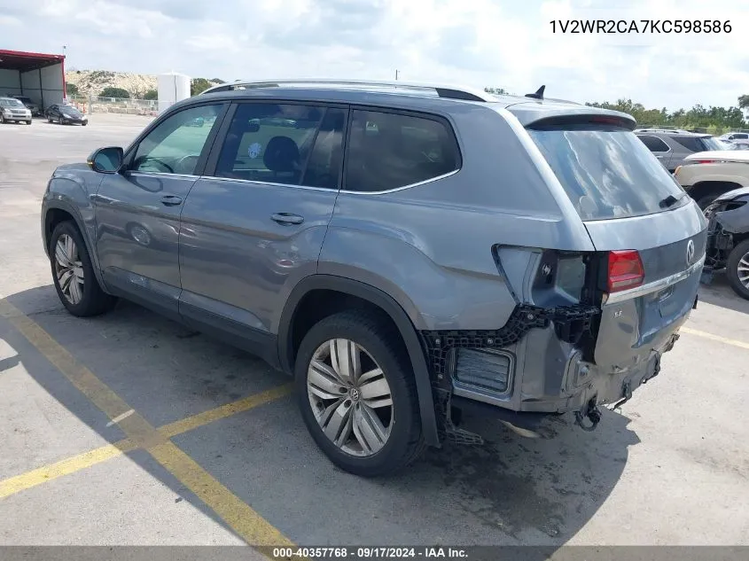 2019 Volkswagen Atlas 3.6L V6 Se W/Technology VIN: 1V2WR2CA7KC598586 Lot: 40357768