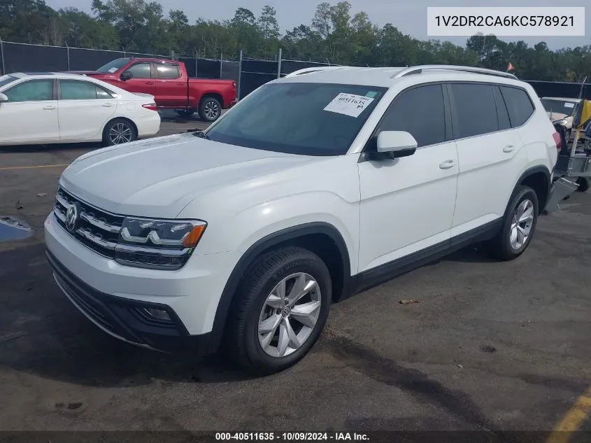 2019 Volkswagen Atlas 3.6L V6 Se VIN: 1V2DR2CA6KC578921 Lot: 40511635