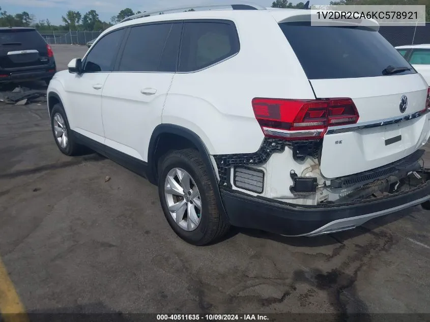 2019 Volkswagen Atlas 3.6L V6 Se VIN: 1V2DR2CA6KC578921 Lot: 40511635