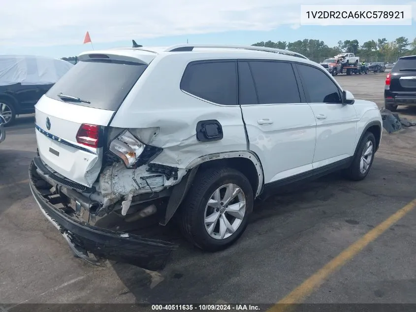 2019 Volkswagen Atlas 3.6L V6 Se VIN: 1V2DR2CA6KC578921 Lot: 40511635