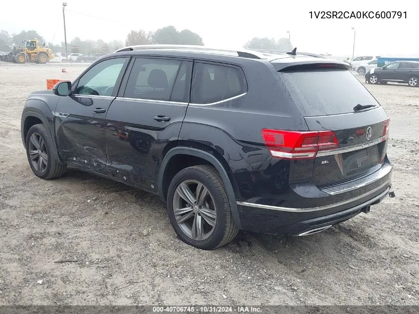 2019 Volkswagen Atlas 3.6L V6 Sel R-Line VIN: 1V2SR2CA0KC600791 Lot: 40706745