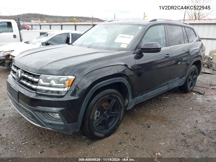 2019 Volkswagen Atlas 3.6L V6 Se VIN: 1V2DR2CA4KC522945 Lot: 40809526