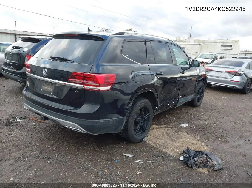 2019 Volkswagen Atlas 3.6L V6 Se VIN: 1V2DR2CA4KC522945 Lot: 40809526