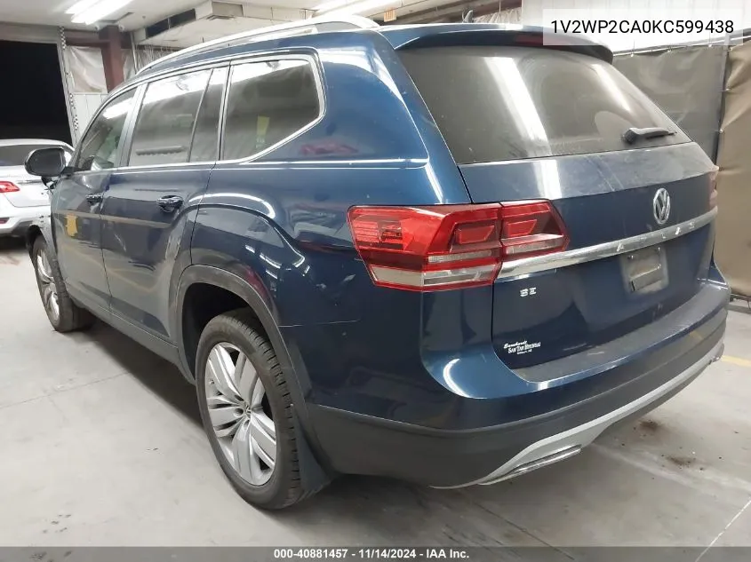 2019 Volkswagen Atlas 2.0T Se W/Technology VIN: 1V2WP2CA0KC599438 Lot: 40881457