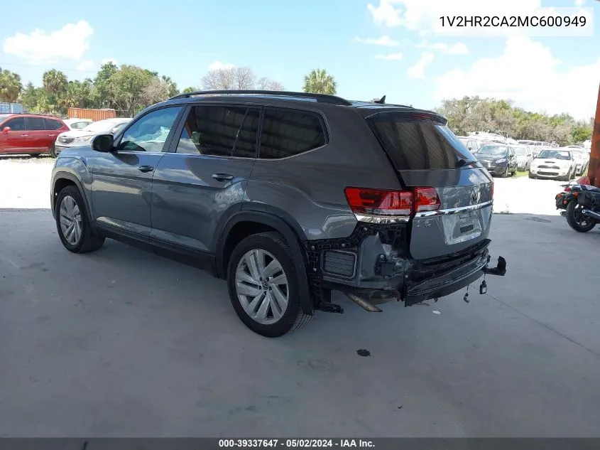 2021 Volkswagen Atlas 3.6L V6 Se W/Technology VIN: 1V2HR2CA2MC600949 Lot: 39337647