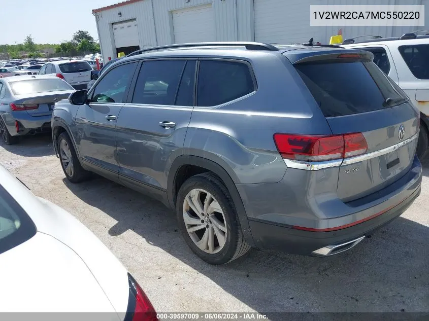 2021 Volkswagen Atlas 3.6L V6 Se W/Technology VIN: 1V2WR2CA7MC550220 Lot: 39597009