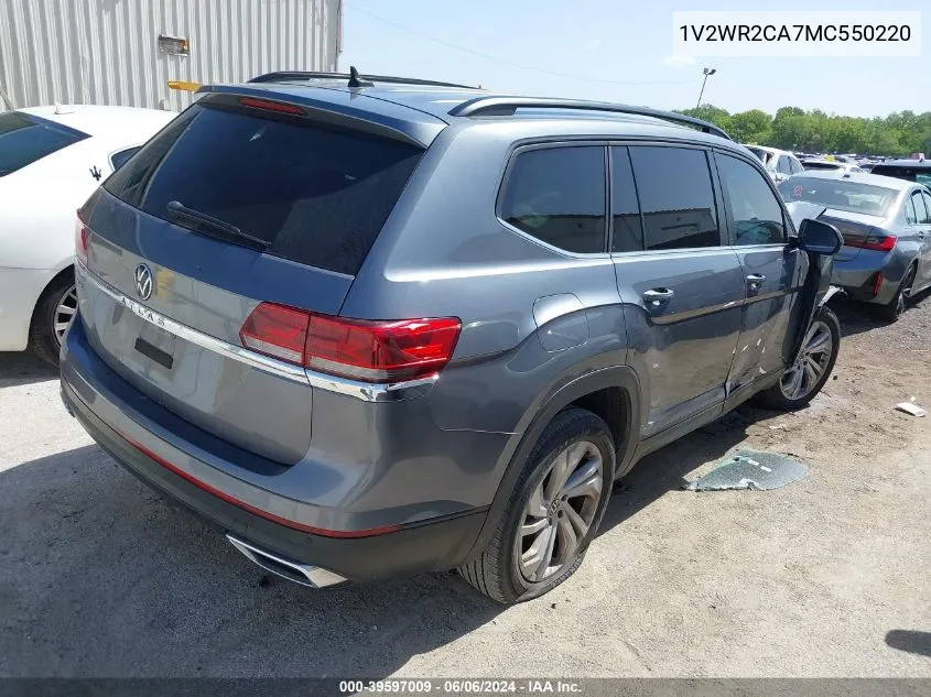 2021 Volkswagen Atlas 3.6L V6 Se W/Technology VIN: 1V2WR2CA7MC550220 Lot: 39597009