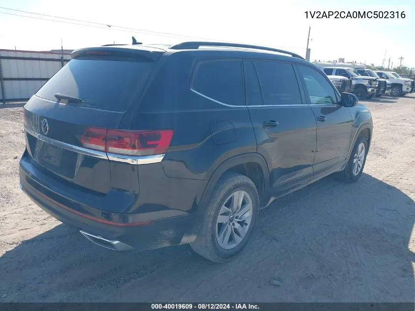 2021 Volkswagen Atlas 2.0T S VIN: 1V2AP2CA0MC502316 Lot: 40019609