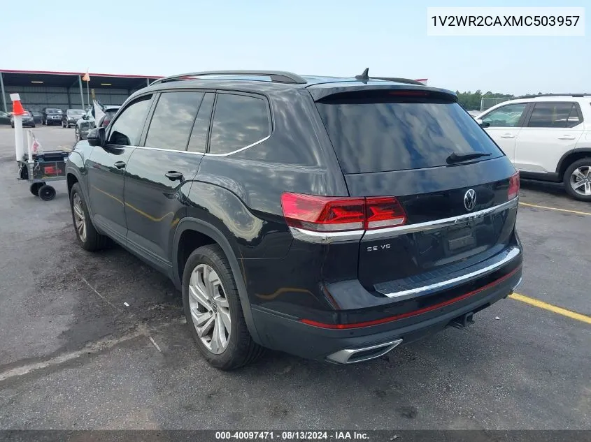 2021 Volkswagen Atlas 3.6L V6 Se W/Technology VIN: 1V2WR2CAXMC503957 Lot: 40097471