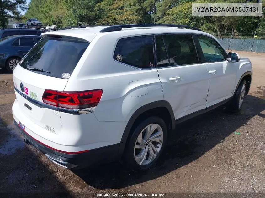 2021 Volkswagen Atlas Se VIN: 1V2WR2CA6MC567431 Lot: 40252826