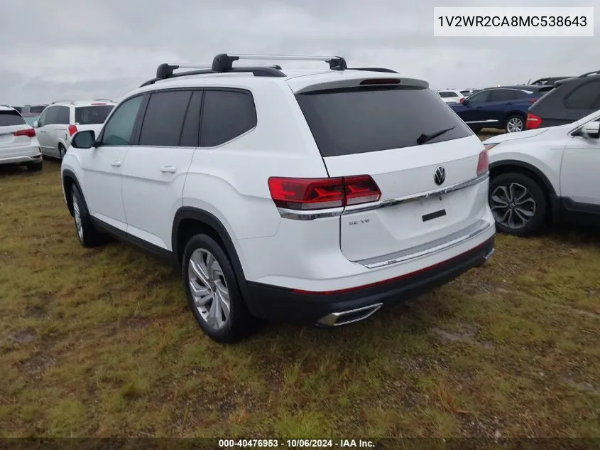 2021 Volkswagen Atlas Se VIN: 1V2WR2CA8MC538643 Lot: 40476953