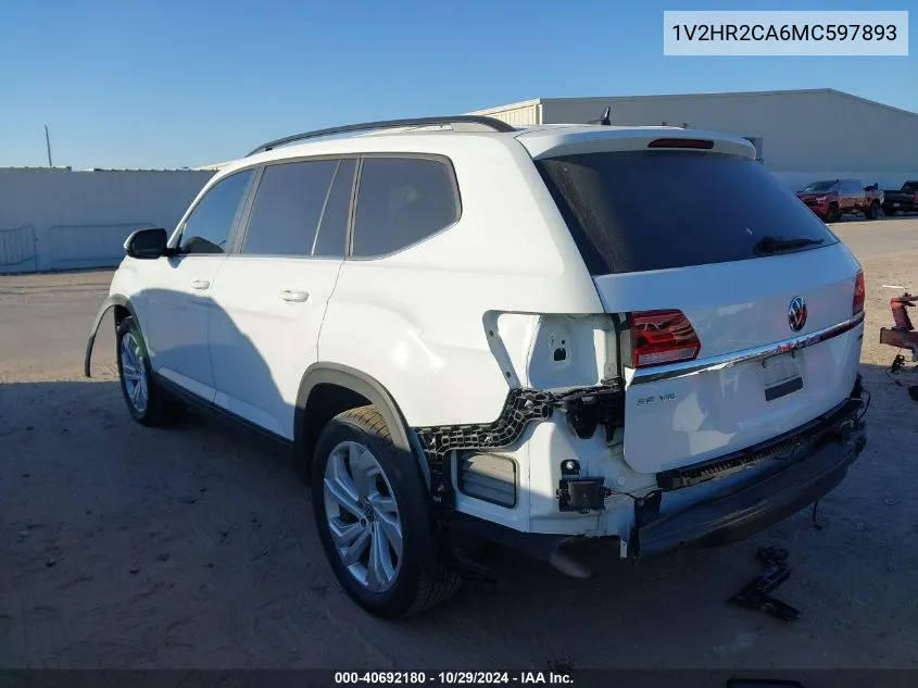 2021 Volkswagen Atlas 3.6L V6 Se W/Technology VIN: 1V2HR2CA6MC597893 Lot: 40692180