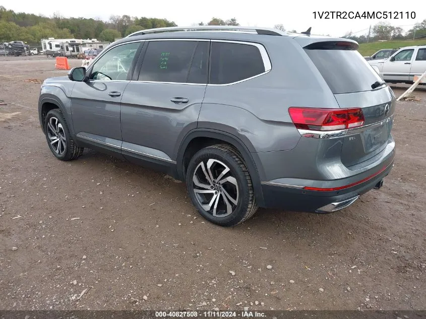 2021 Volkswagen Atlas 3.6L V6 Sel Premium VIN: 1V2TR2CA4MC512110 Lot: 40827508