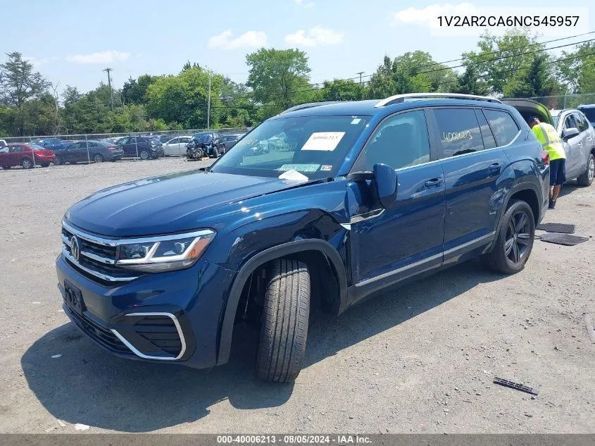 2022 Volkswagen Atlas 3.6L V6 Sel R-Line VIN: 1V2AR2CA6NC545957 Lot: 40006213