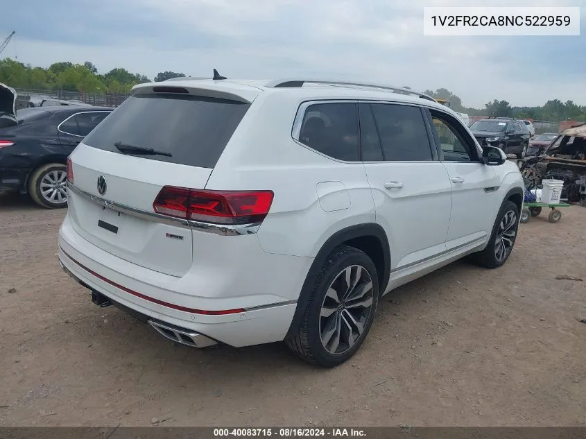 2022 Volkswagen Atlas 3.6L V6 Sel Premium R-Line VIN: 1V2FR2CA8NC522959 Lot: 40083715