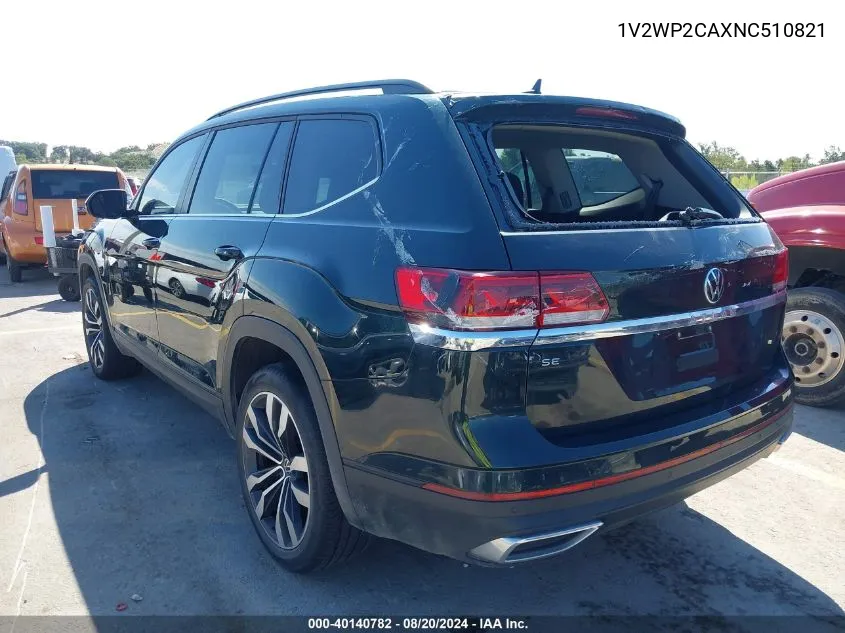 2022 Volkswagen Atlas Se VIN: 1V2WP2CAXNC510821 Lot: 40140782