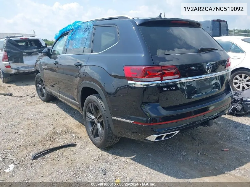 2022 Volkswagen Atlas 3.6L V6 Sel R-Line VIN: 1V2AR2CA7NC519092 Lot: 40188613