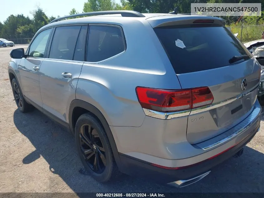 2022 Volkswagen Atlas 3.6L V6 Se W/Technology VIN: 1V2HR2CA6NC547500 Lot: 40212605