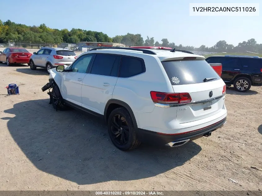 2022 Volkswagen Atlas 3.6L V6 Se W/Technology VIN: 1V2HR2CA0NC511026 Lot: 40310202