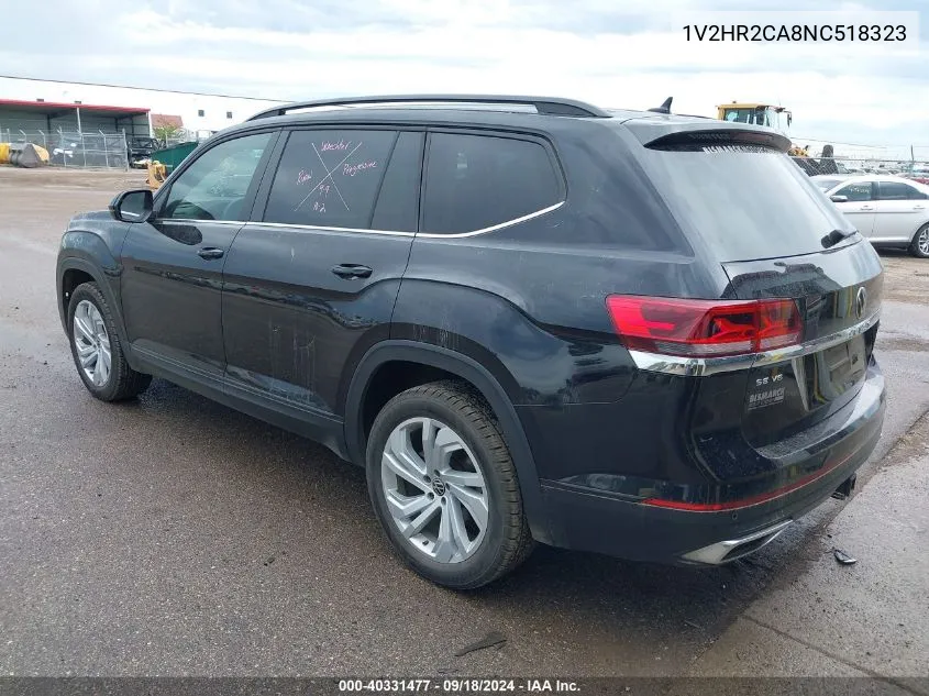 2022 Volkswagen Atlas 3.6L V6 Se W/Technology VIN: 1V2HR2CA8NC518323 Lot: 40331477