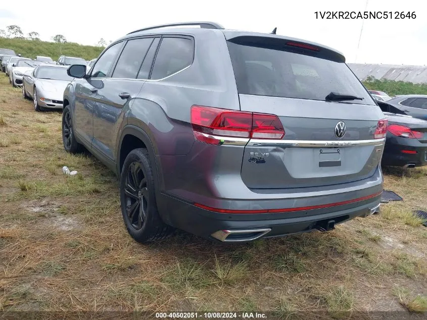 2022 Volkswagen Atlas Se VIN: 1V2KR2CA5NC512646 Lot: 40502051