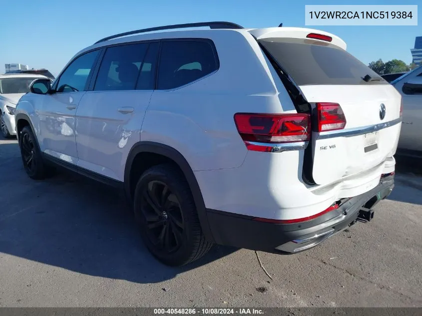 2022 Volkswagen Atlas 3.6L V6 Se W/Technology VIN: 1V2WR2CA1NC519384 Lot: 40548286