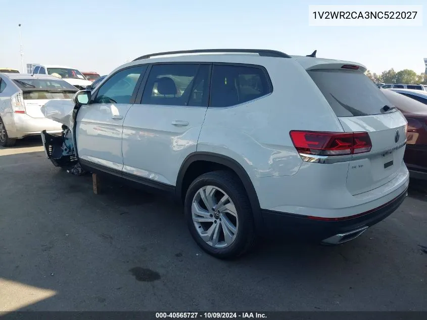 2022 Volkswagen Atlas 3.6L V6 Se W/Technology VIN: 1V2WR2CA3NC522027 Lot: 40565727