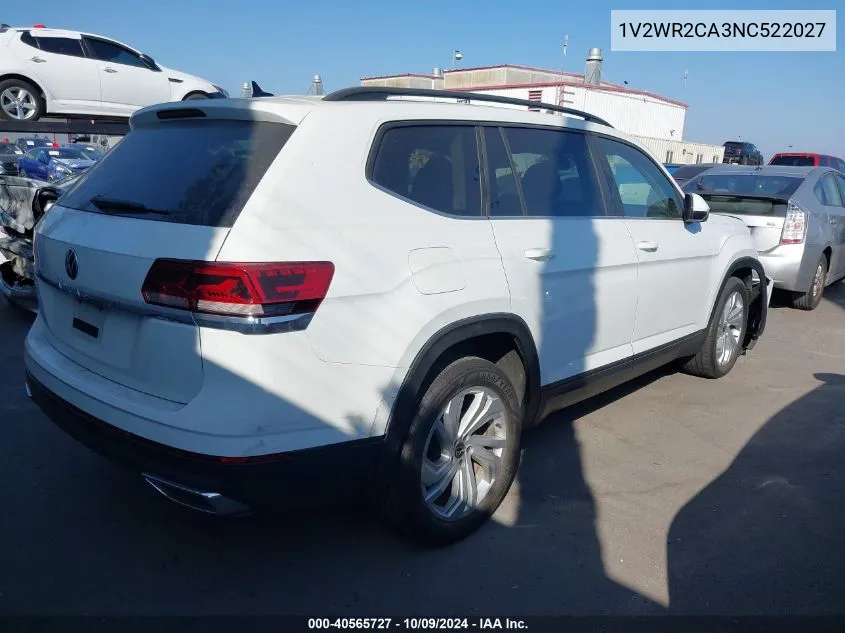 2022 Volkswagen Atlas 3.6L V6 Se W/Technology VIN: 1V2WR2CA3NC522027 Lot: 40565727