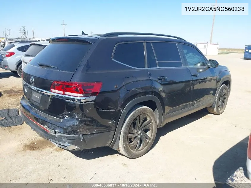 2022 Volkswagen Atlas 3.6L V6 Se W/Technology VIN: 1V2JR2CA5NC560238 Lot: 40586837