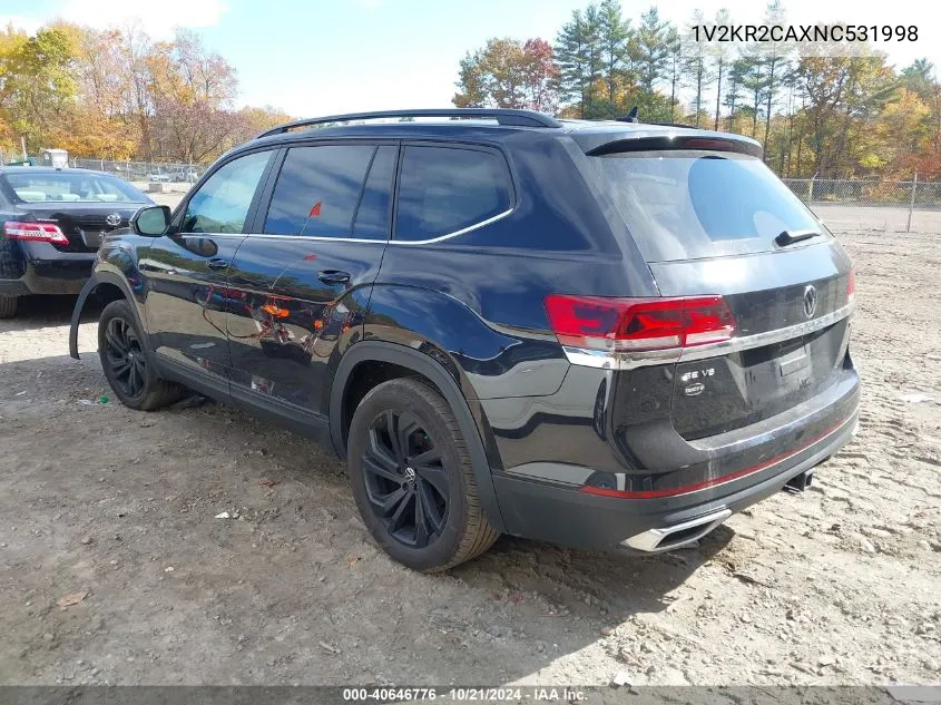 2022 Volkswagen Atlas 3.6L V6 Se W/Technology VIN: 1V2KR2CAXNC531998 Lot: 40646776