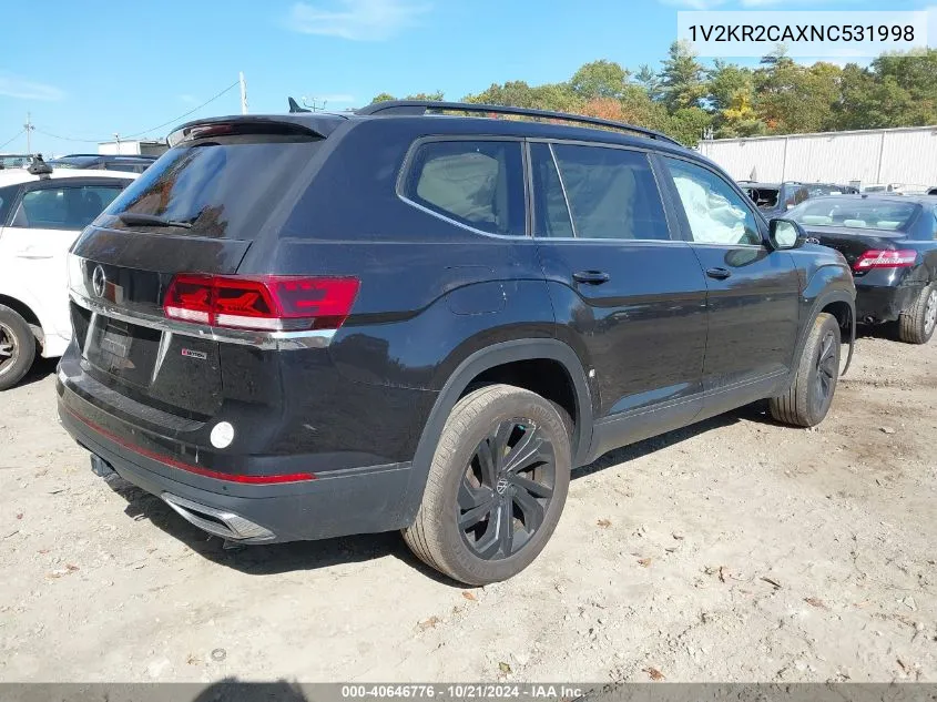 2022 Volkswagen Atlas 3.6L V6 Se W/Technology VIN: 1V2KR2CAXNC531998 Lot: 40646776