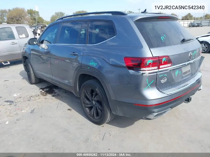 2022 Volkswagen Atlas 3.6L V6 Se W/Technology VIN: 1V2JR2CA5NC542340 Lot: 40858262