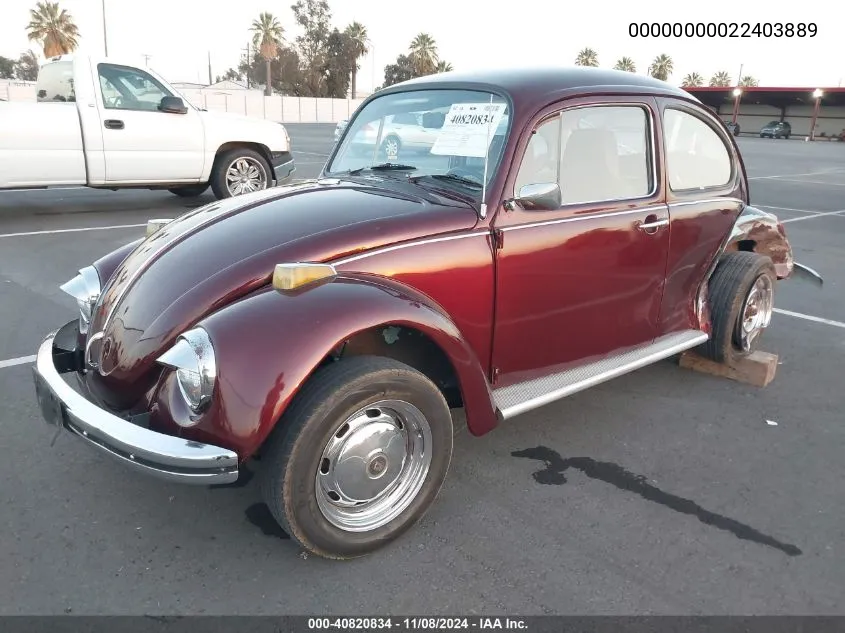 1972 Vw Beetle VIN: 00000000022403889 Lot: 40820834