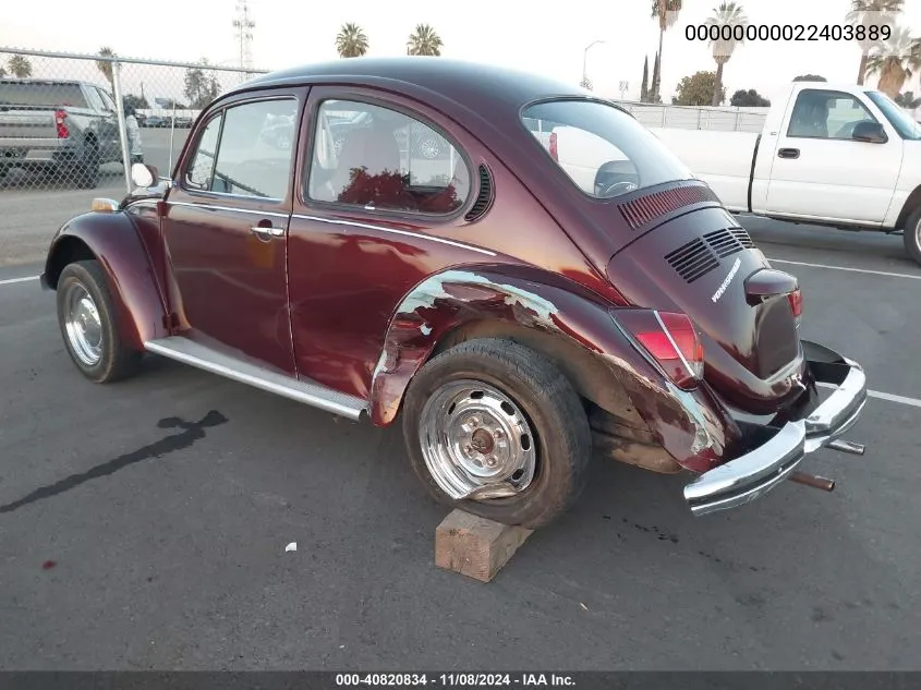 1972 Vw Beetle VIN: 00000000022403889 Lot: 40820834