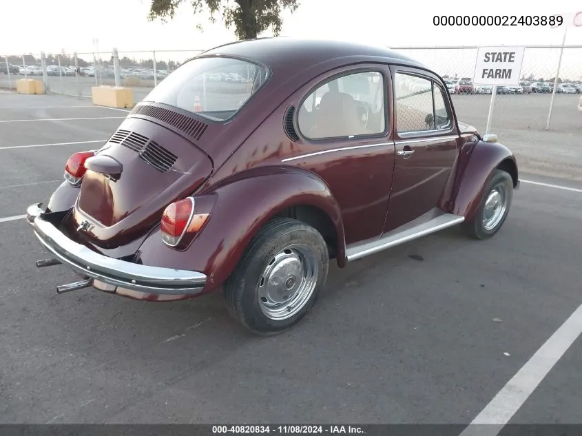 1972 Vw Beetle VIN: 00000000022403889 Lot: 40820834