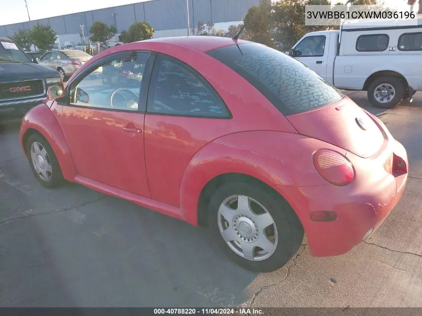 1998 Volkswagen New Beetle VIN: 3VWBB61CXWM036196 Lot: 40788220