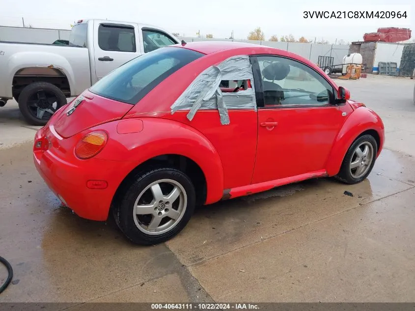 1999 Volkswagen New Beetle Gls VIN: 3VWCA21C8XM420964 Lot: 40643111