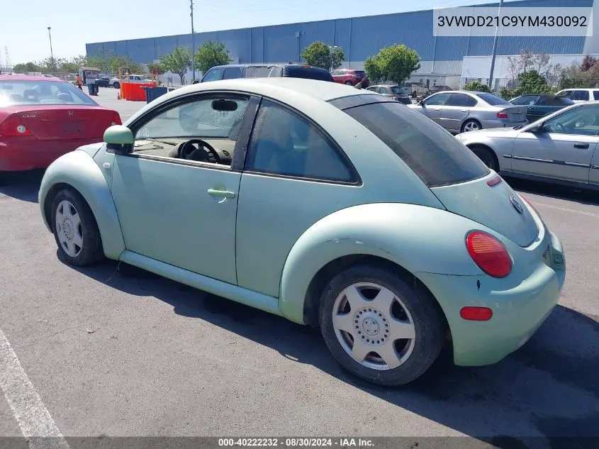 2000 Volkswagen New Beetle Glx VIN: 3VWDD21C9YM430092 Lot: 40222232