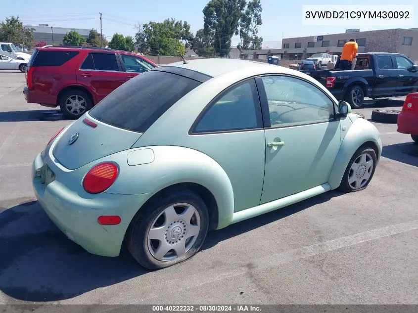 2000 Volkswagen New Beetle Glx VIN: 3VWDD21C9YM430092 Lot: 40222232