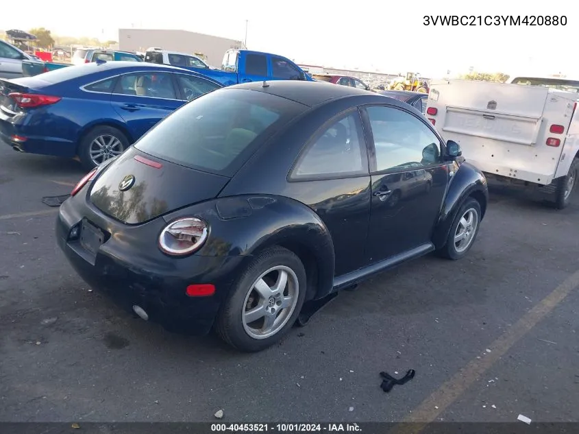 2000 Volkswagen New Beetle Gl VIN: 3VWBC21C3YM420880 Lot: 40453521