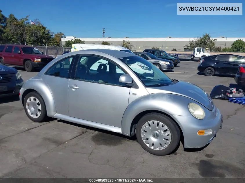 2000 Volkswagen New Beetle Gl VIN: 3VWBC21C3YM400421 Lot: 40509523