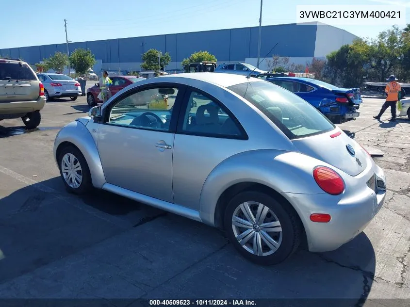 2000 Volkswagen New Beetle Gl VIN: 3VWBC21C3YM400421 Lot: 40509523