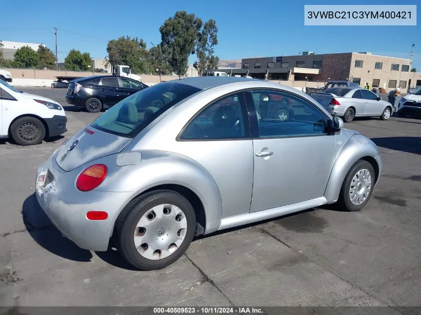 2000 Volkswagen New Beetle Gl VIN: 3VWBC21C3YM400421 Lot: 40509523