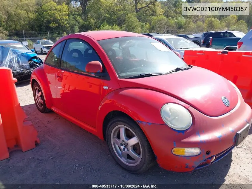 2000 Volkswagen New Beetle Gls 1.8L Turbo VIN: 3VWCD21C0YM458357 Lot: 40533717