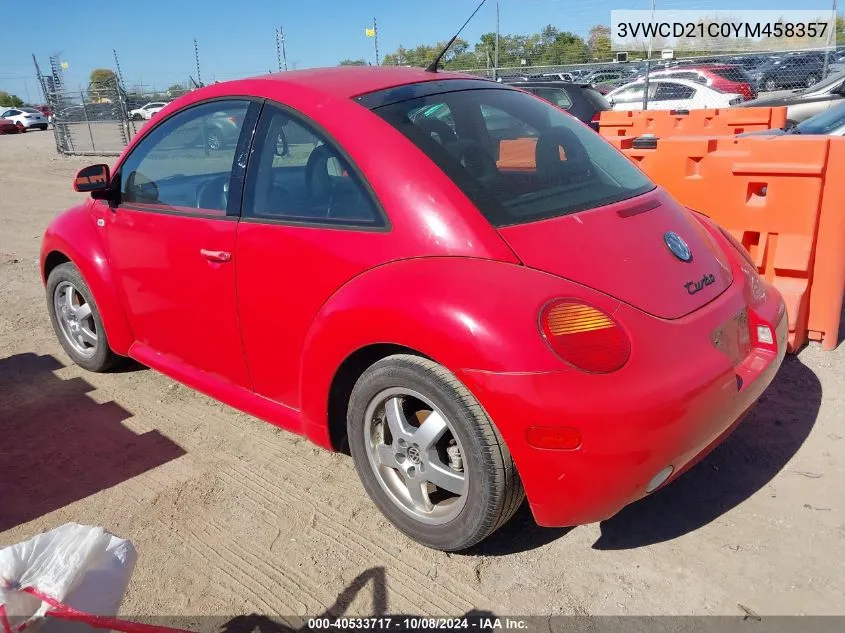 2000 Volkswagen New Beetle Gls 1.8L Turbo VIN: 3VWCD21C0YM458357 Lot: 40533717