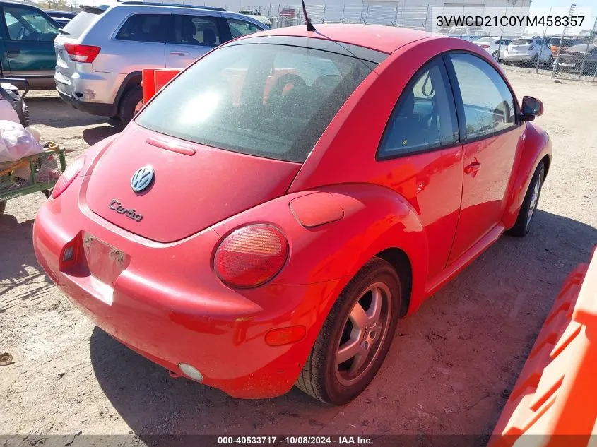 2000 Volkswagen New Beetle Gls 1.8L Turbo VIN: 3VWCD21C0YM458357 Lot: 40533717