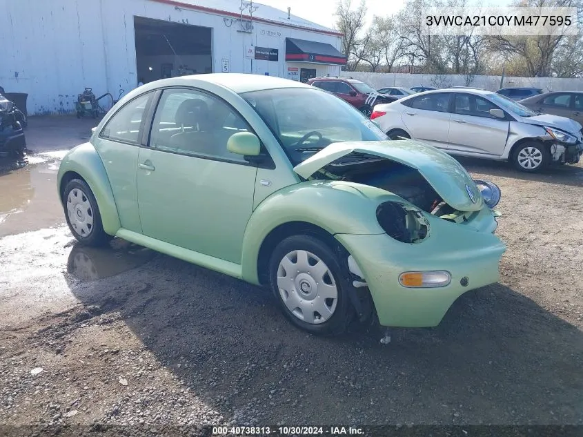 2000 Volkswagen New Beetle Gls VIN: 3VWCA21C0YM477595 Lot: 40738313